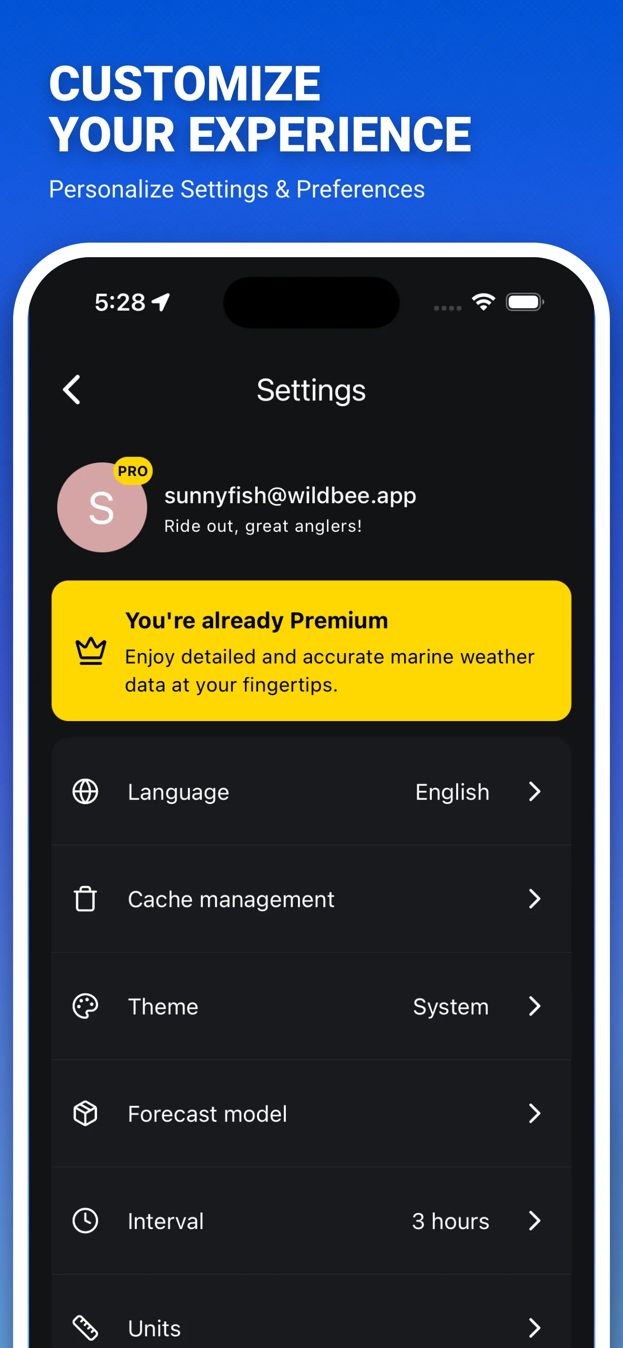SunnyFish personalized weather alerts for anglers screenshot